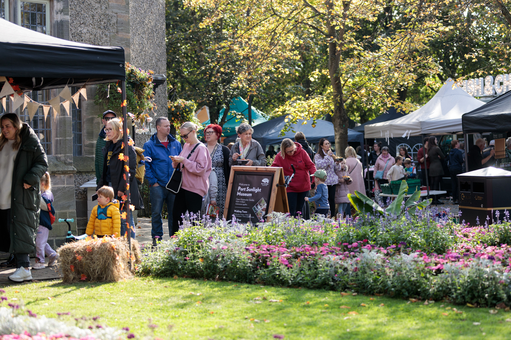 Food and drink festival attendees outside Port Sunlight Museum